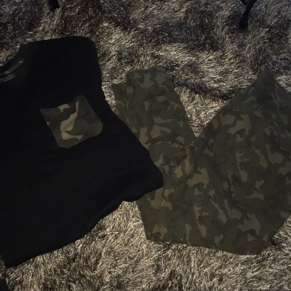 Zara Camo Jogger Shirt + Pants Set